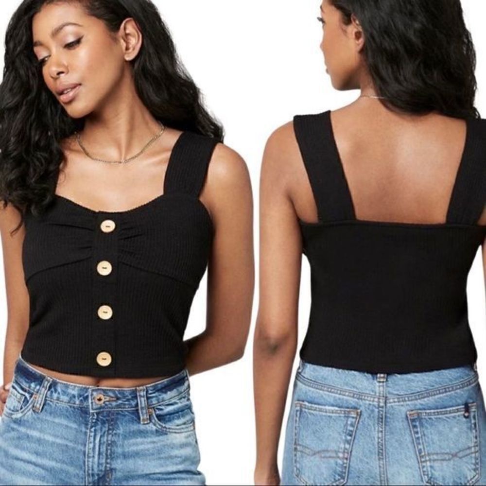 New with/Tags! BUFFALO DAVID BITTON "Ulla" Black Cropped Bustier Tank Top - Sz M